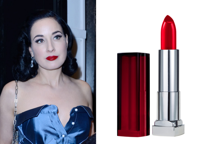 DITA VON TEESE | Os lábios vermelhos são uma das imagens de marca da modelo e bailarina de burlesco. Para os conseguir, usa o ColorSensational Lipcolor da Maybelline no tom Red Revival (€6,30).