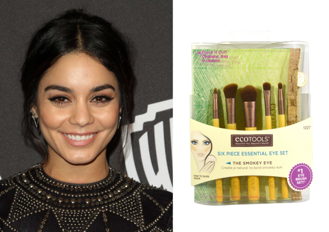 VANESSA HUDGENS | A atriz usa os pincéis de maquilhagem ecológicos e cruelty-free da EcoTools (kit de 5 pincéis por €12).