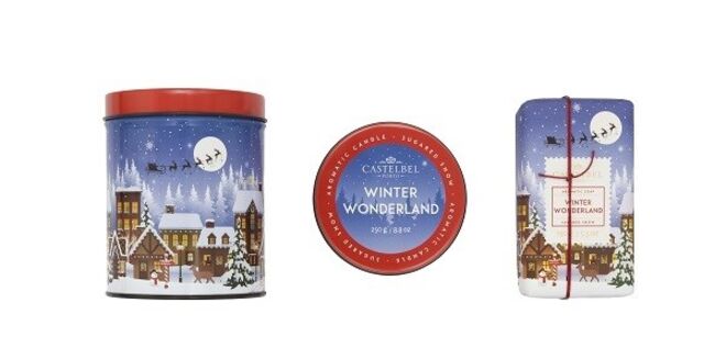 Winter Wonderland, vela aromática, 250 g, €14,50, e sabonete aromático, 150 g, € 5,90, Castelbel