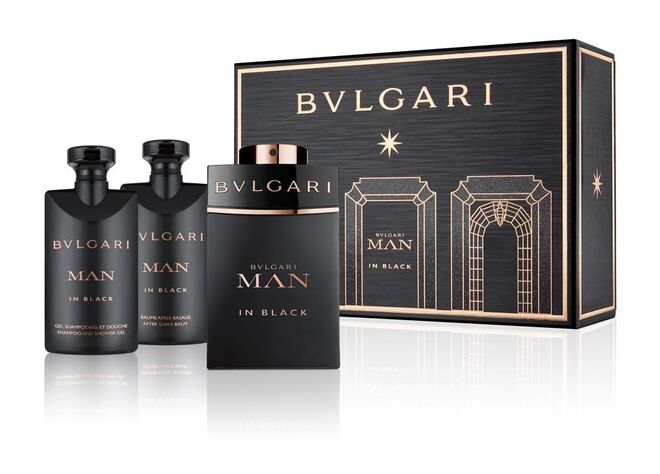 Man in Black Coffret: eau de parfum (60 ml), bálsamo after-shave (40 ml), champô e gel de banho (40 ml), €75, Bvlgari
