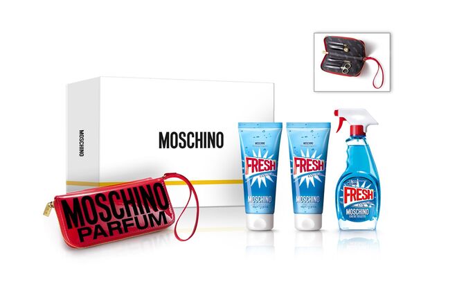 Moschino Fresh Couture: eau de toilette (100 ml), shower gel (100 ml), body lotion (100 ml), kit manicure, €82, Moschino