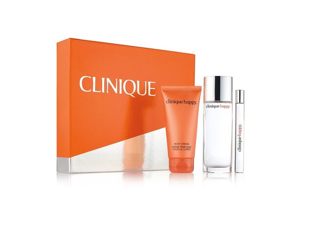 Happy Set Perfectly Happy: Happy Perfume (100 ml), Happy Body Cream (75 ml) e Happy Purse Spray (10 ml), €59, Clinique