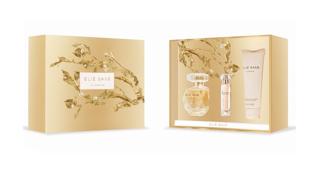 Coffret Natal 2017 Le Parfum: Eau de Parfum (90 ml) e miniatura (10 ml), loção de corpo perfumada (75 ml), €108, Elie Saab, exclusivo El Corte Inglés