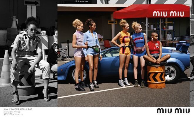 Elle Fanning, Kesewa Aboah, Anna Ewers, Doutzen Kroes, Lily Nova, Joan Smalls, Slick Woods | Miu Miu para primavera/verão 2018 