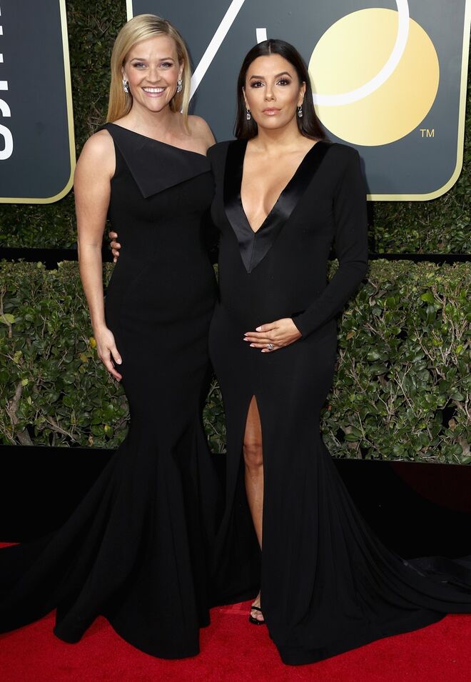 Reese Witherspoon em Zac Posen e Eva Longoria em Jenny