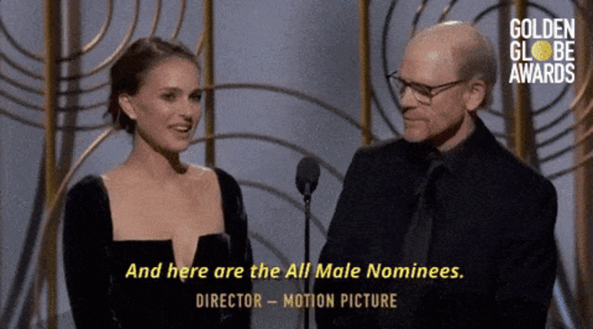 A alusão de Natalie Portman à ausência de mulheres nomeadas para o Globo de Melhor realizador.