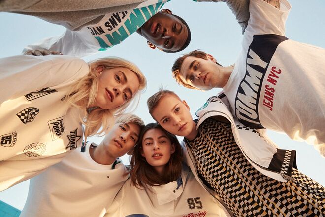 Christian “King” Combs, Pyper America Smith, Gabriel-Kane Day-Lewis, Diana Silvers, Lina Hoss e Sup Park. Tommy Hilfiger Jeans para primavera/verão 2018.