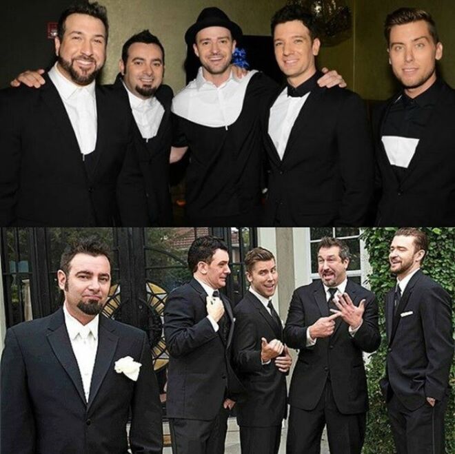 *N Sync | Chris Kirkpatrick, um dos membros da antiga banda pop norte-americana, casou com Karly Skladany, em novembro de 2013. Os colegas da banda, Justin Timberlake, Joey Fatone, JC Chasez e Lance Bass foram padrinhos do noivo. 