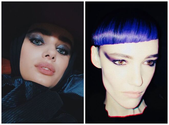 Marc Jacobs (14/02/2018): Diane Kendal imitou as cores dos tecidos com uma sombra de olhos em tom metálico. Os olhos foram desenhados profundamente na linha da água. As modelos que não usaram chapéus tiveram o cabelo cortado em estilo arrojado e curto, uma ideia de Guido Palau, e receberam cores vibrantes por Josh Wood.