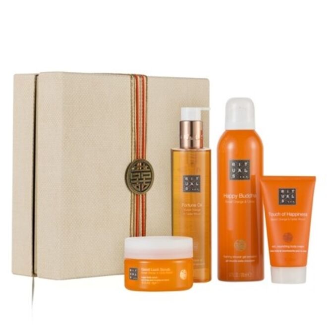 The Ritual of Laughing Buddha - Revitalizing Ritual (espuma de duche 200 ml, óleo de duche 200 ml, esfoliante de corpo 125 g, creme de corpo 70 ml), €29,50, Rituals