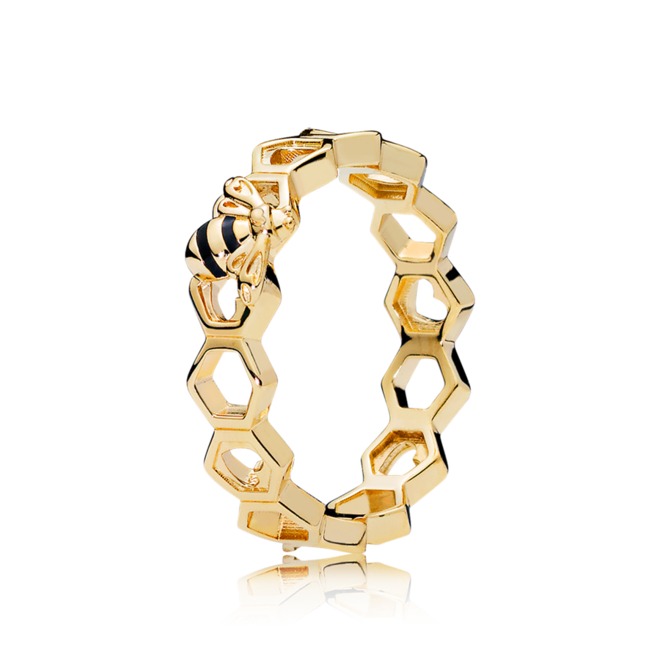 Anel Pandora Shine e esmalte preto Honeybee, €69, Pandora