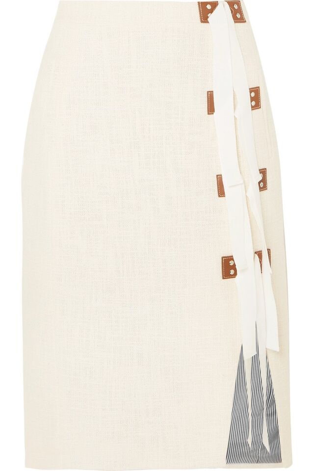 Gorgorão Sorbonne e saia em tweed e algodão com acabamento em pele, €795, Altuzarra, em www.net-a-porter.com