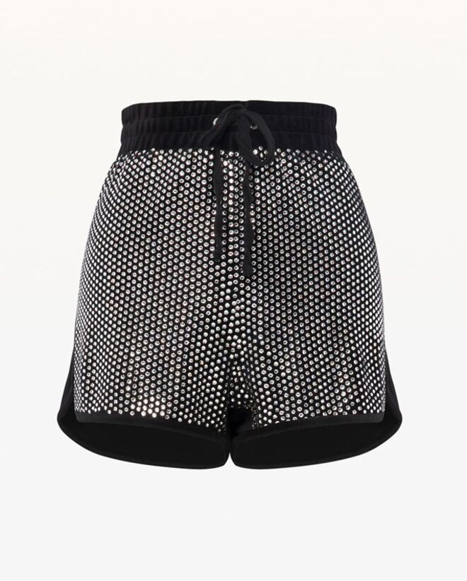 Swarovski Embellished Velour Short no tom Pitch Black, €1.345,99, Swarovski + Juicy Couture, em www.juicycouture.com