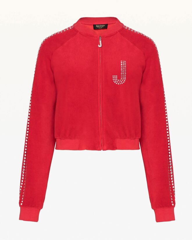Swarovski Embellished Velour Crop Jacket no tom Astor, €775,66, Swarovski + Juicy Couture, em www.juicycouture.com 