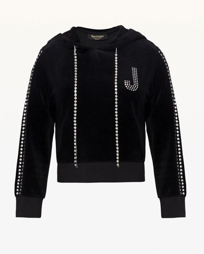 Swarovski Embellished Velour Hoodie no tom Pitch Black, €723,81, Swarovski + Juicy Couture, em www.juicycouture.com