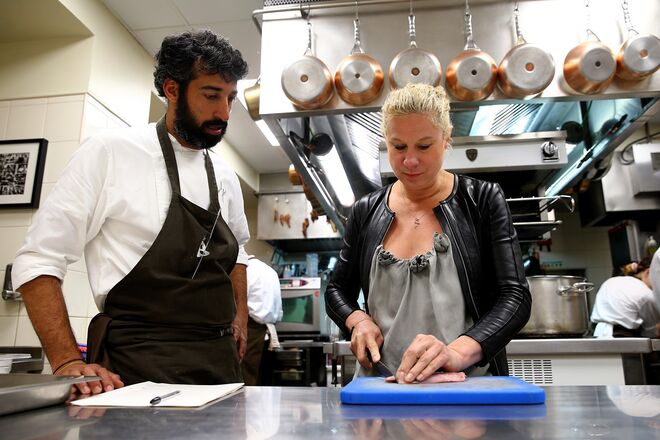 Ana Roš e David Jesus na cozinha do restaurante Belcanto, no dia 11 de Abril