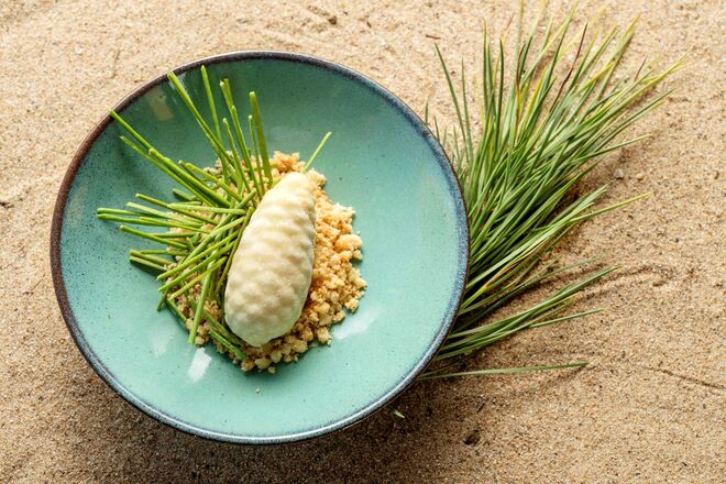 Sobremesa Dunas do Guincho com pinha, pinhão e resina (€12)