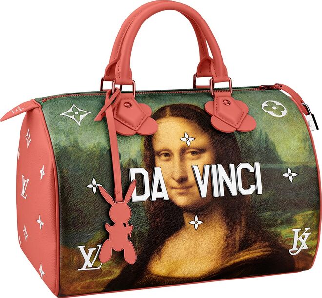 Speedy Bag estampada com a figura de Leonardo da Vinci, da colaboração Louis Vuitton x Jeff Kooks, a The Masters Collection, lançada para a primavera/verão de 2017