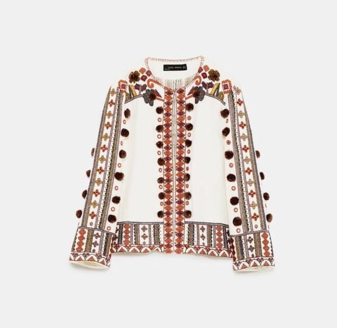 Casaco bordado, €69,95, Zara