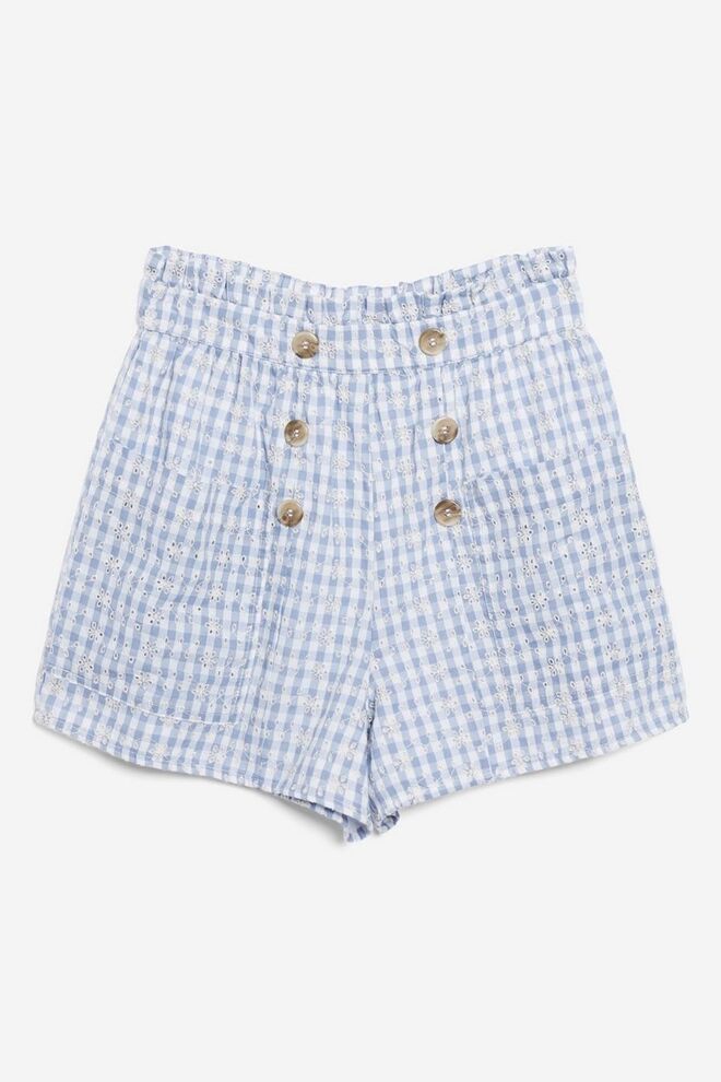 Shorts com botões e bordado, €40, Topshop 