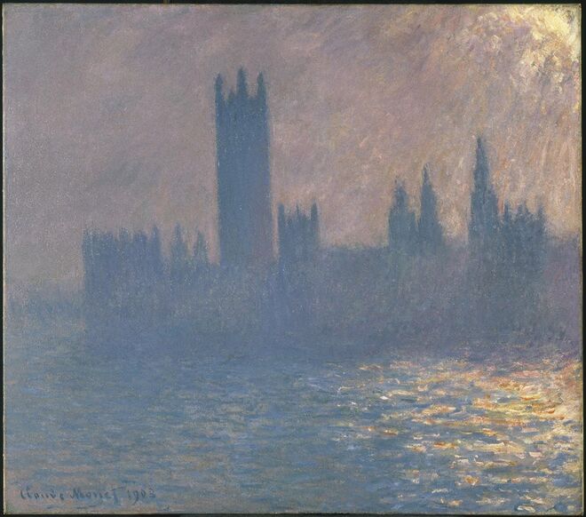 Le Parlement de Londres, effet de soleil, de Claude Monet, 1903, Exposição Impressionists in London no Petit Palais, em Paris. 