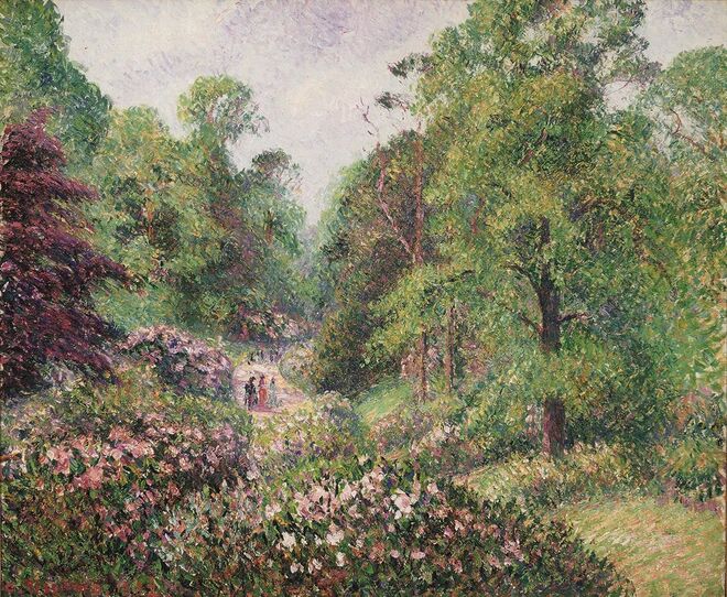 Jardin de Kew, Londres. L’allée des rhododendrons, de Camille Pissarro, 1892. Exposição Impressionists in London no Petit Palais, em Paris. 