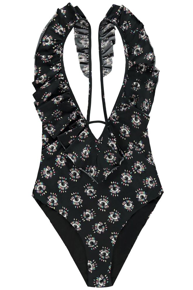 Ampulheta | Fato de banho decotado com folhos Eyes, €19,90, Tezenis