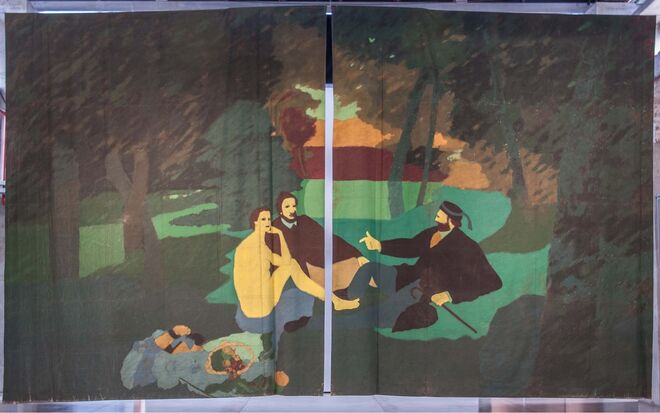 Telón de la Móvel e Cambienta Naturaleza, Beatriz Gonzalez, 1978. Exposição Beatriz González noMuseu Reina Sofia, em Madrid.