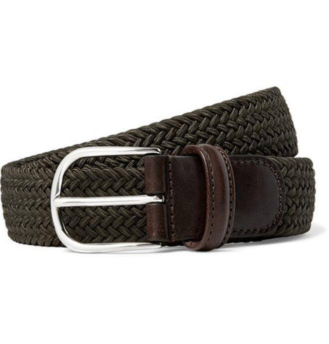 3.5cm Green Leather-Trimmed Woven Elastic Belt, €90, Andersons, em Mr. Porter