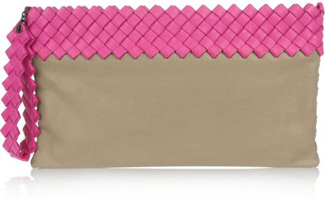 Intrecciato Trimmed Two Tone Leather Clutch