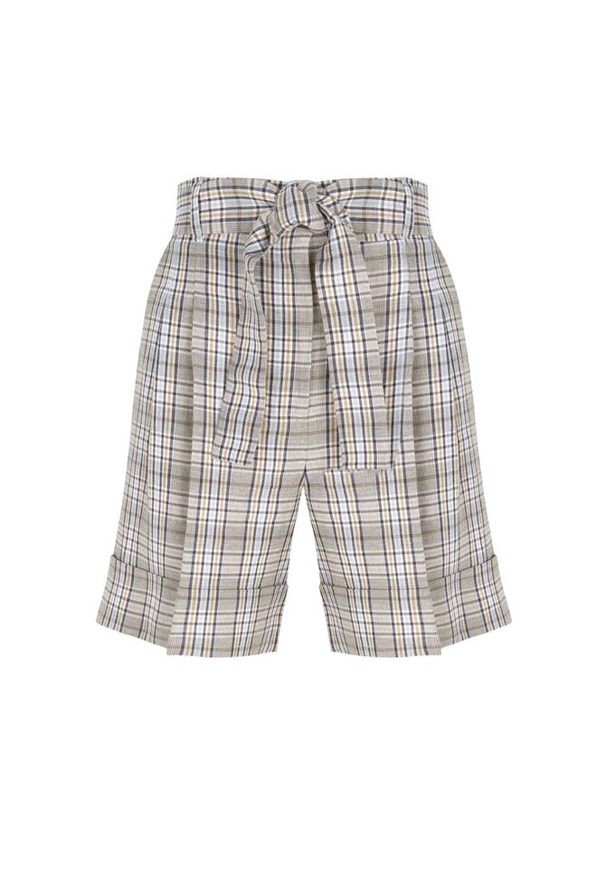 Bermudas em linho e algodão aos quadrados, €59,99, Massimo Dutti