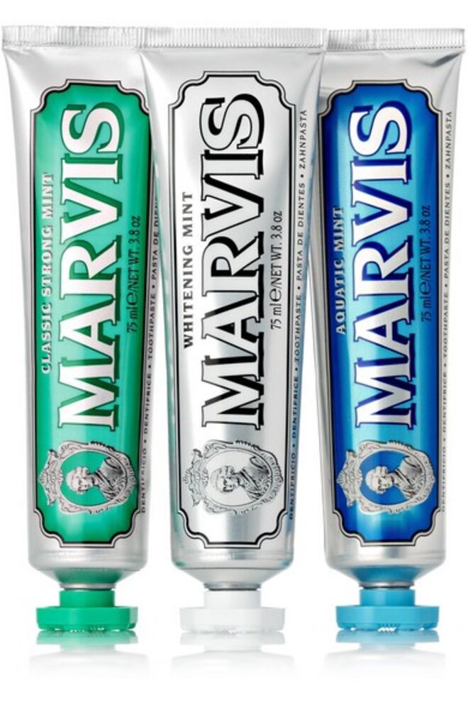 Classic Strong Mint, Aquatic Mint and Whitening Mint Toothpaste, 3 x 75ml, €18, Marvis, em Net-a-Porter