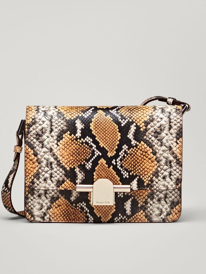 Mala em pele acabamento de serpente pormenor metálico, €79,95, antes €129, Massimo Dutti 