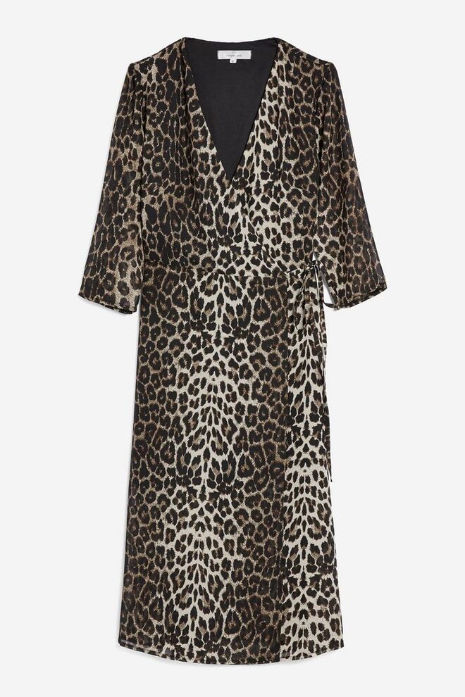 Vestido cruzado em leopardo, €26, antes €52, Oh My Love, Topshop