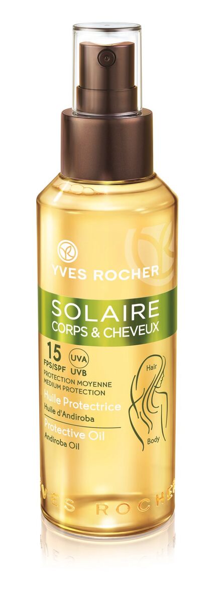 Óleo protetor para corpo e cabelo FPS 15, €16,50, Yves Rocher 