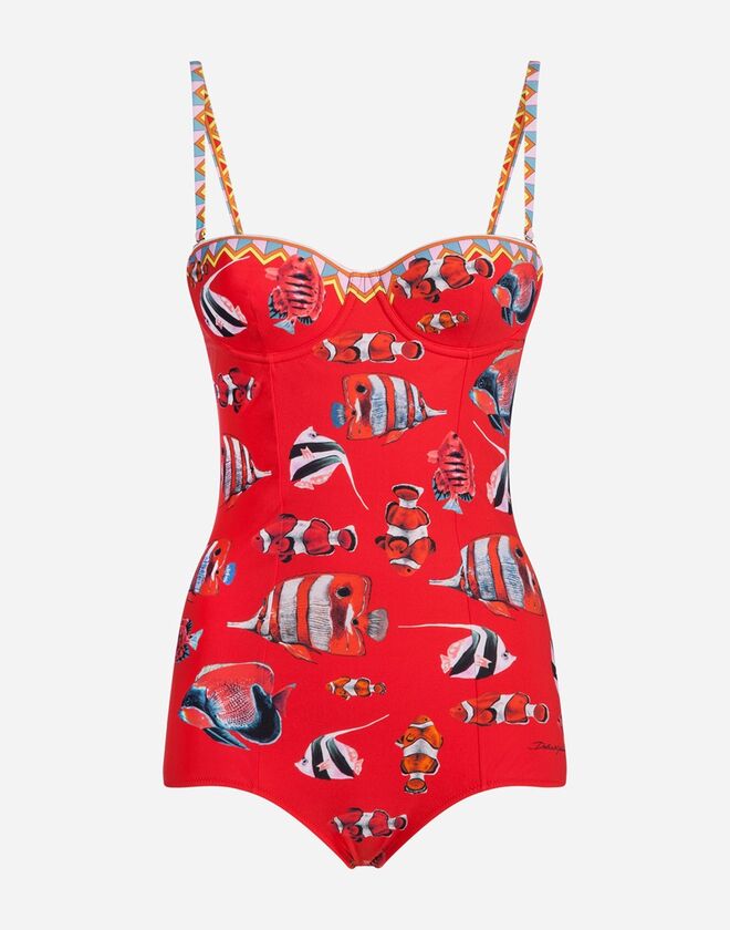 Fato-de-banho em poliamida e elastano, €475, Dolce & Gabbana 