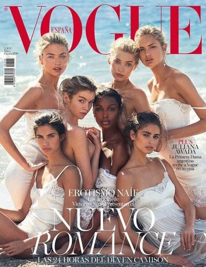 2016 | Capa Vogue Espanha ao lado de Taylor Hill, Jasmine Tookes, Romee Strijd, Elsa Hosk, Martha Hunt e Stella Maxwell