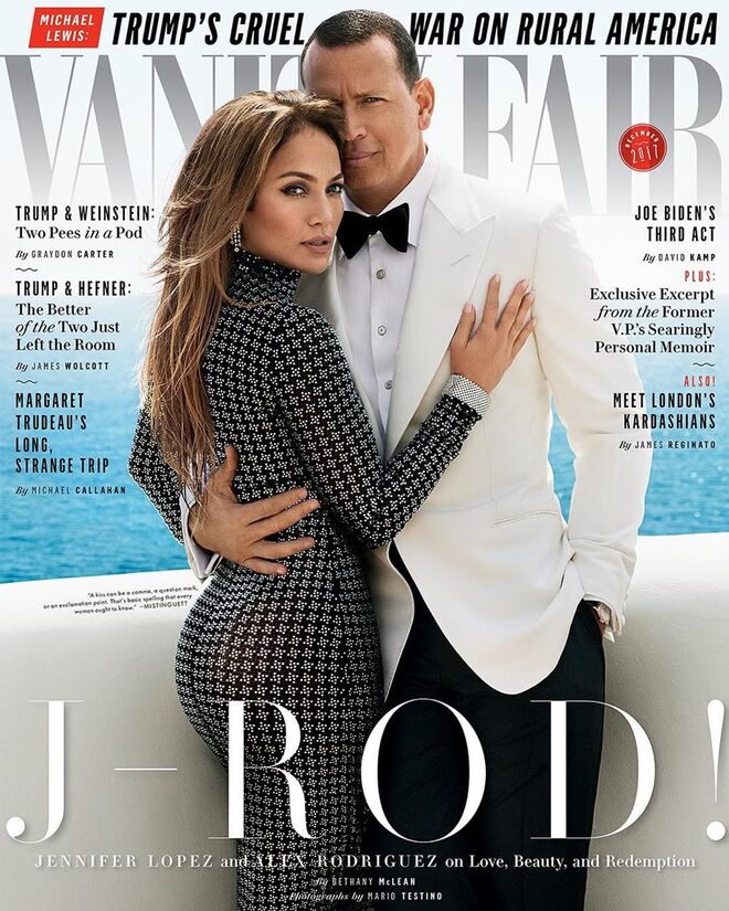 Na capa da revista Vanity Fair ao lado do atual companheiro, Alex Rodriguez