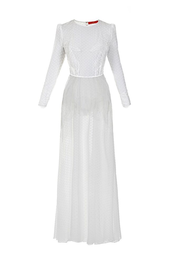 Vestido branco com transparência, €942, Elisabetta Franchi
