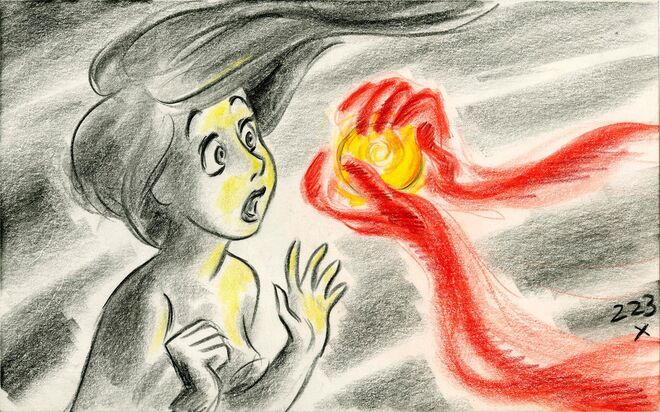 Desenho de Roger Allers para A Pequena Sereia, 1989. Disney. A arte de contar histórias, no Caixa Fórum, em Madrid.