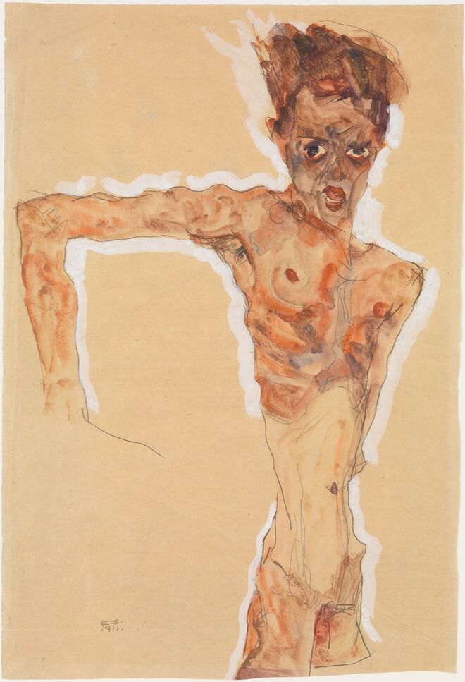 Self Portrait, Egon Schiele, 1911. Obsession Nudes by Klimt, Schiele and Picasso no Metropolitan Museum de Nova Iorque.