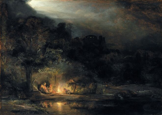 Landscape with the Rest on the Flight into Egypt, de Rembrand, 1647. Rembrandt, Britain’s Discovery of the Master.