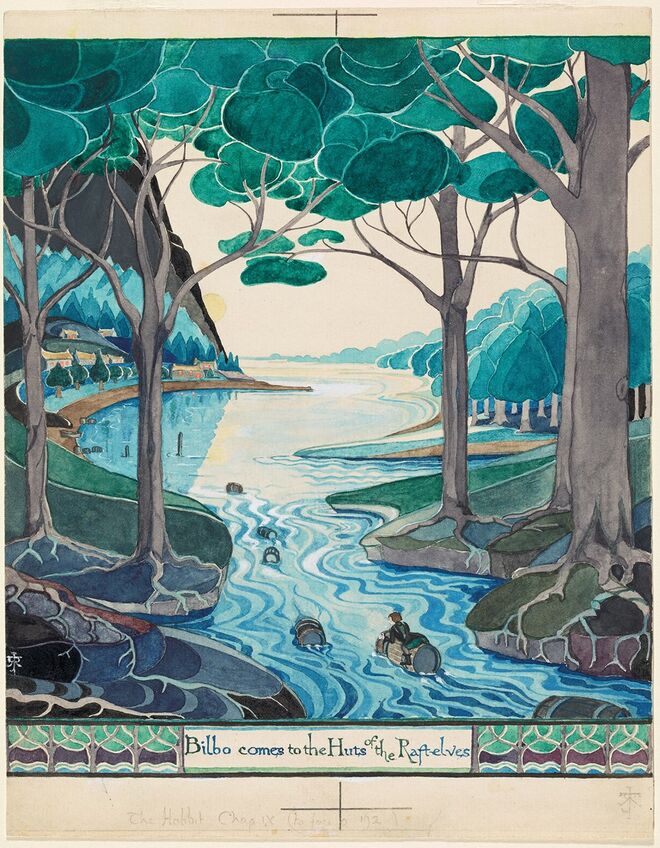Desenho de MS. Tolkien. Exposição Tolkien: Maker of Middle-Earth, nas Bodleian Libraries.