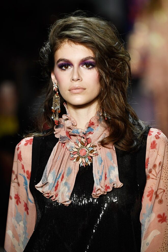 Kaia no desfile da Anna Sui na Semana de Moda de Nova Iorque 