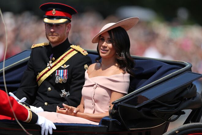 A duquesa de Sussex, Meghan Markle, na cerimónia Trooping the Colour que celebra o aniversário oficial da rainha Isabel II, em 2018.