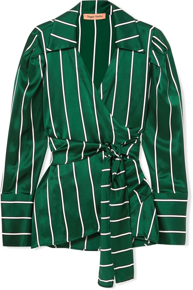 Wrap It Up striped silk-satin shirt, €500, Maggie Marilyn, em www.net-a-porter.com