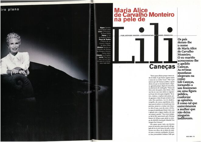 Lili Caneças, provavelmente a figura pública mais famosa em Portugal. Em 1999. Por Leonor Xavier. Fotografia: Pedro Ferreira.