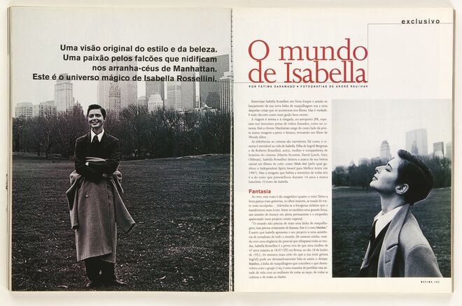 Isabella Rossellini, em Nova Iorque. Em 1999. Por Fátima Saramago. Fotografia: André Rau/H&K.