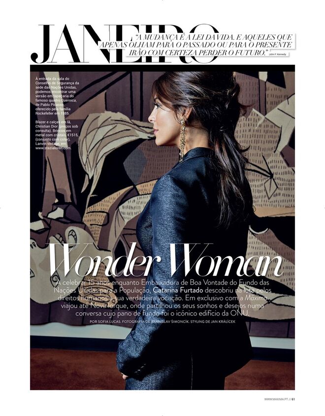 Catarina Furtado foi com a Máxima à sede das Nações Unidas, em Nova Iorque, para uma sessão fotográfica e uma entrevista a propósito de completar 15 anos como Embaixadora da Boa Vontade do UNFPA. Janeiro de 2015. Por Sofia Lucas. Fotografia: Branislav Simoncik.