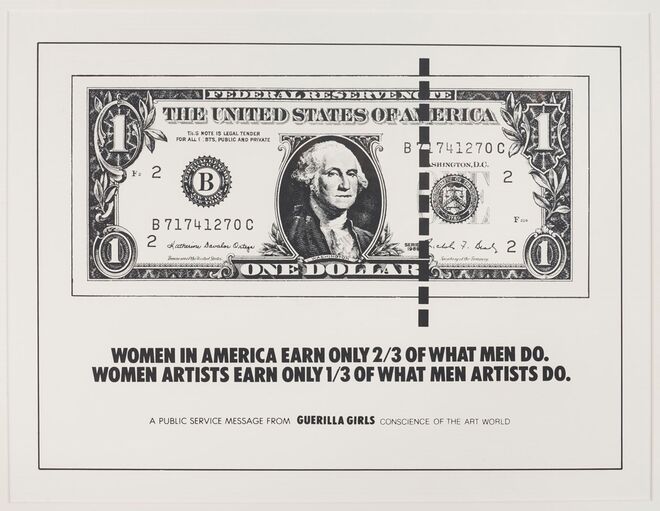 Women in America Earn Only 2/3 of What Men Do, Guerrilla Girls, 1985. Exposição Half the Picture: A Feminist Look at the Collection, Brooklyn (Nova Iorque).